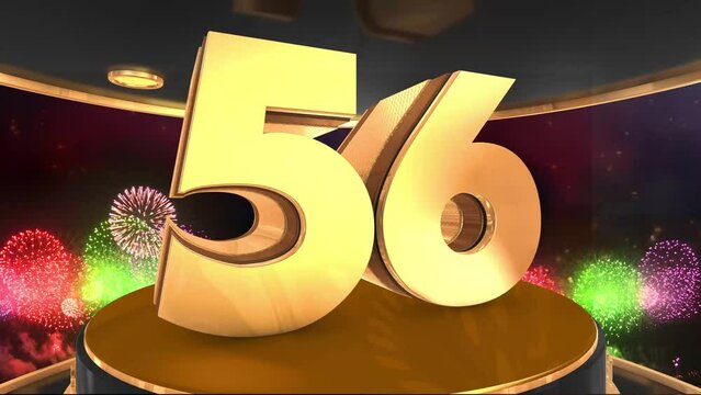 56th birthday animation in gold with fireworks background, 
Animated 56 years Birthday Wishes in 4K