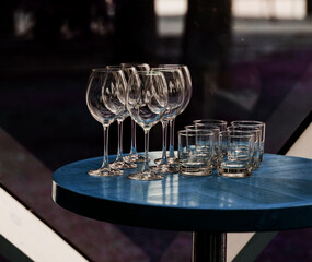 empty wine glasses and whiskey