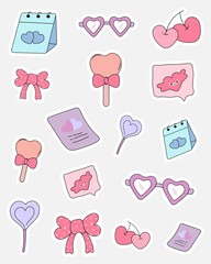 Collection of minimal Valentine stickers. Bullet journal stickers, planner, scrapbook stickers design.