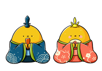 【挿絵素材】ひよこの雛人形（お内裏様とお雛様） © poire