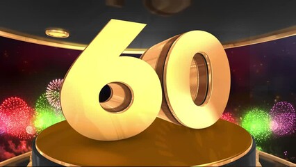 60th birthday animation in gold with fireworks background, 
Animated 60 years Birthday Wishes in 4K 