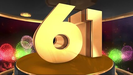61st birthday animation in gold with fireworks background, 
Animated 61 years Birthday Wishes in 4K 