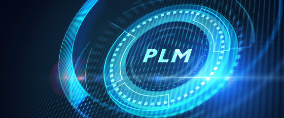 PLM Product lifecycle management system technology concept. Technology, Internet and network concept. 3d illustration