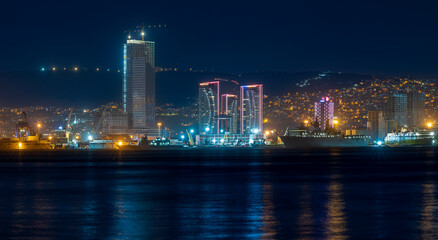 city skyline at night in izmir