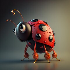 Cute ladybug insect mascot design illustration, lovely red insect. Generative AI