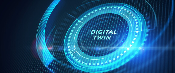 Digital twin industrial technology and manufacturing automation technology. 3d illustration