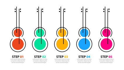 Infographic template. 5 guitars in a row with text