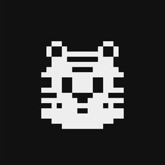 Tiger head emoji. Pixel art icon. African, indian animal. Logo, sticker design. Isolated vector illustration.