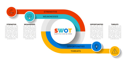 Infographic template. SWOT concept with 4 steps and space for text