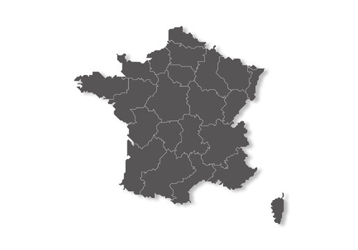 Mapa gris de Francia en fondo transparente. 