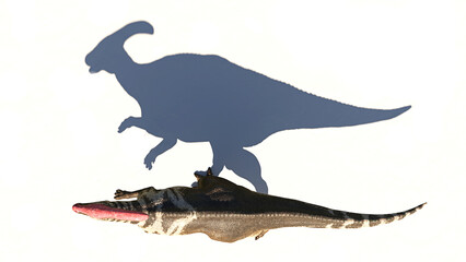 Parasaurolophus, dinosaur from Late Cretaceous, isolated with shadow on white background, to view