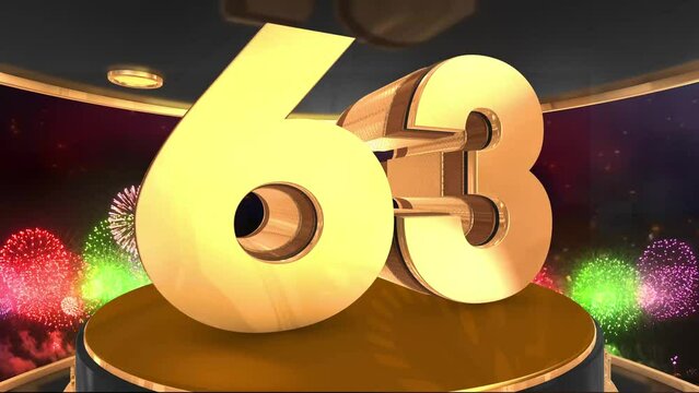 63rd birthday animation in gold with fireworks background, 
Animated 63 years Birthday Wishes in 4K