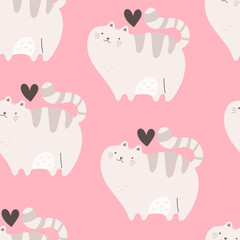 seamless pattern with cartoon cats, decor elements. Colorful vector flat for kids. hand drawing. baby design for fabric, print, wrapper, textile