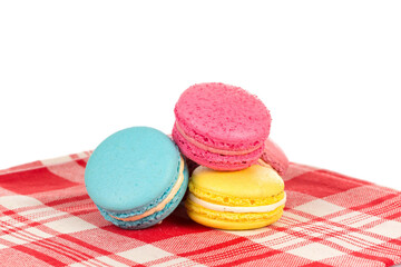 Colorful macaroon on tablecloth