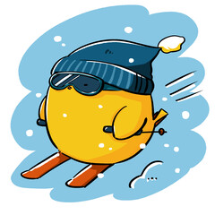 【挿絵素材】スキーするかわいいひよこ