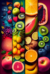 Fototapeta na wymiar Collage with different fruits, berries and vegetables