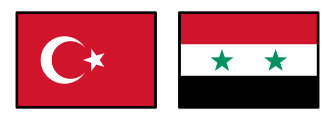 トルコ・シリア地震支援　トルコとシリアの国旗イラストセット