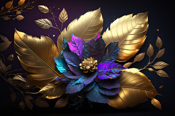 a flower with a lot of petals of glass on it's petals are purple and gold, generative AI picture.