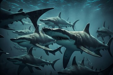 Diving into the Depths: A Group of Sharks