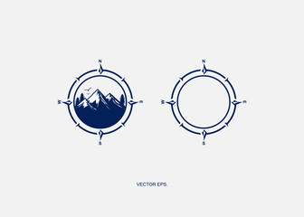 Outdoor logo design template, Mountain logo design vector illustration, adventure logo with compass, tent, outdoor
