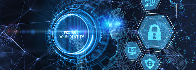 Cyber security data protection business technology privacy concept. Protect your identity on the virtual display. 3d illustration