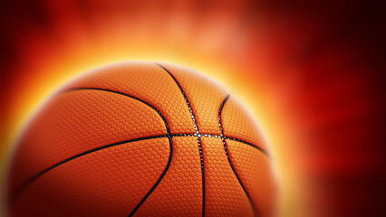 Glowing basketball on red background. 3D illustration