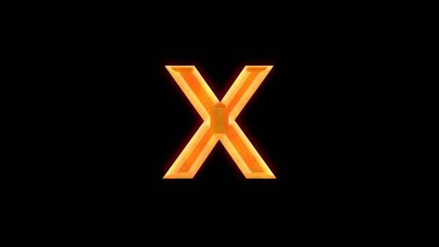 Letter X animation on transparent background with golden lens flare effect. capital X letter or uppercase. Great for software, game interfaces, education, or knowledge. 