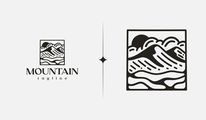 Mountain hill adventure explore monoline. Universal creative premium symbol. Vector sign icon logo template. Vector illustration