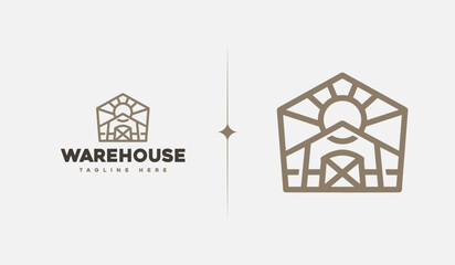 Warehouse monoline. Universal creative premium symbol. Vector sign icon logo template. Vector illustration