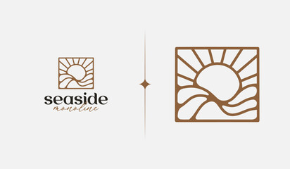 Sunset Wave Logo Template. Universal creative premium symbol. Vector illustration. Creative Minimal design template. Symbol for Corporate Business Identity