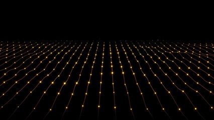 Obraz premium Abstract yellow shiny glowing lines rays of energy and magical waves from particles and dots, abstract background. 3D rendering