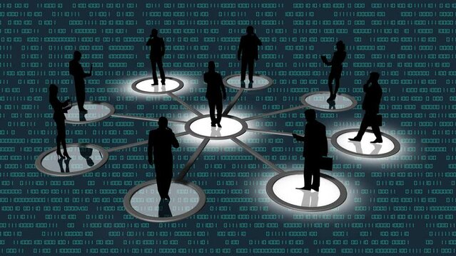 Filmato. Illustrazione 3D. Sfondo mondo digitale. Sequenza di zero e uno concetto di connessione globale tra persone, social network, e dispositivi informatici.
