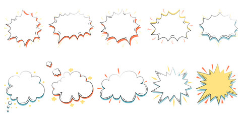 Vector set of comic bubbles design on white background for card design, speech bubble, paper embellishment, digital print, scrapbook, teacher element, student, education and more.