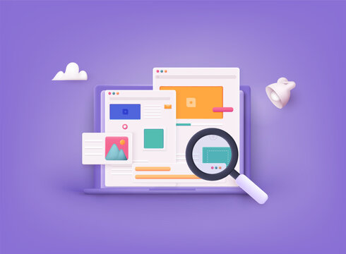 Concept of Seo Optimization for website and mobile website. Landing page template. 3D Vector Illustrations.