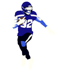 American football player running with ball nfl superbowl flat design illustration pop art vector png