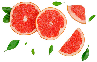 Slices of grapefruit isolated on white, top view flat lay