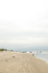 Lombok and Gili Air islands, overcast, cloudy day, sky and sea. Sunny day, sand beach.