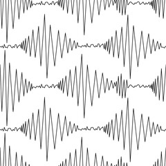 Seismogram. Recording earthquake shock activity. seismograph data. Seamless vector pattern. Outline on isolated background. Endless zigzag line. Sound wave.