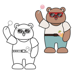 Teddy bear black and white outline illustration