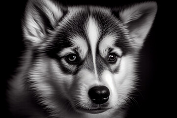 Schwarz weiß Portrait von einem Husky. Perfektes Wandbild - Generative Ai
