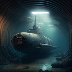 Naval submarine submerge deep underwater