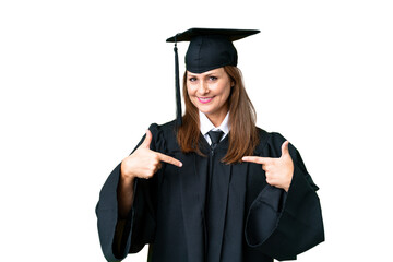 Middle age university graduate woman over isolated background proud and self-satisfied