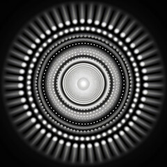 White radiation concentric cirles on black background, ai