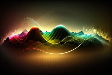 abstract background with glowing lines, visualization of wave particle,  Wireless wave broadcast visualization, ai