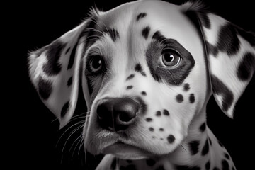 Schwarz weiß Portrait von einem Dalmatiner als Welpe. Perfektes Wandbild - Generative Ai
