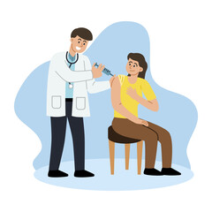 The male doctor is injecting drugs into the female patient.