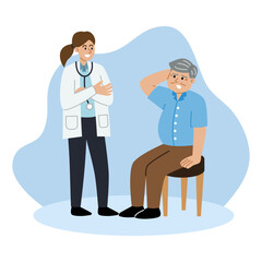 Fototapeta premium Female doctor is diagnosing elderly male patients.