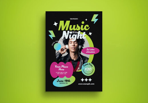 Black Flat DJ Music Night Flyer Layout