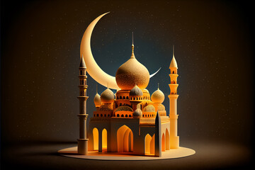 Obraz premium illustration of amazing architecture design of muslim mosque ramadan concept.AI.