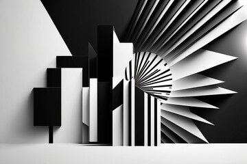 Arrière plan géométrique 3d futuriste noir et blanc - Générative IA